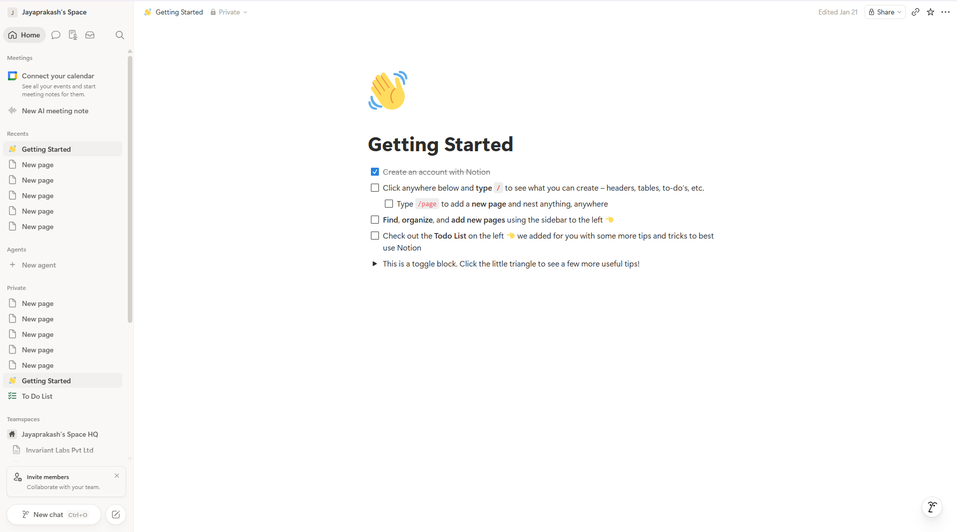 The blank workspace a new user sees after sign-up - no direction, no orientation
