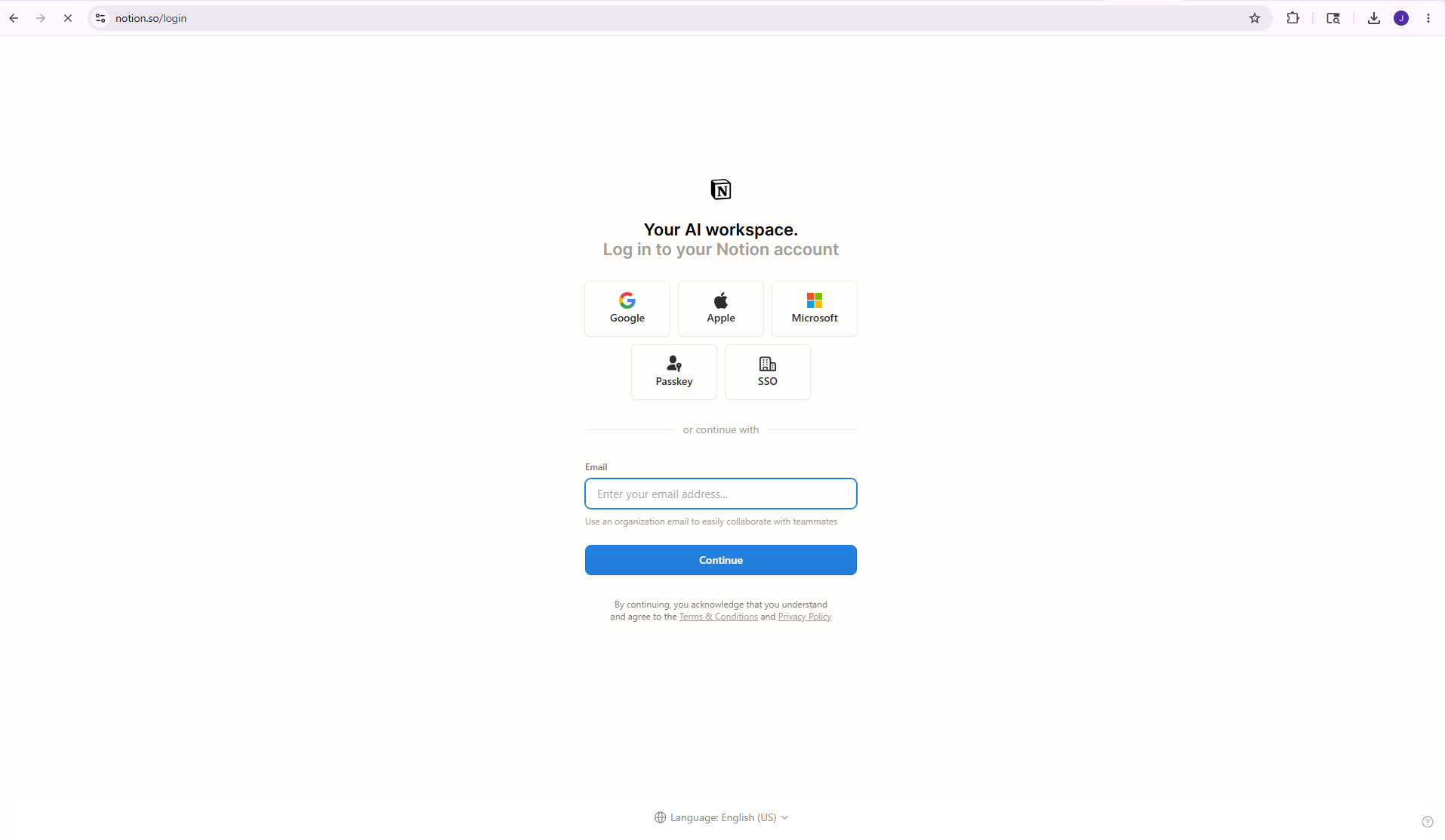 Notion sign-up - start of the typical first-time user journey